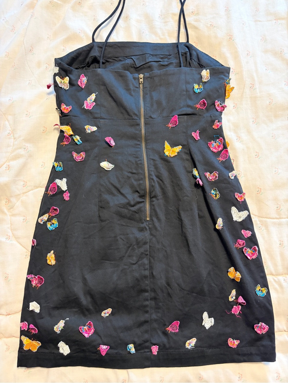 Maeve Anthropologie Black 3D Butterfly Embroidered Mini Dress Size 8 - Picture 4 of 6